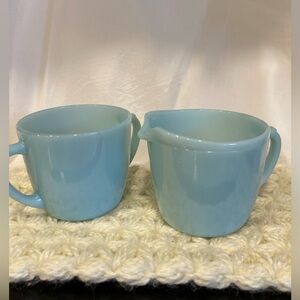 Fire King Turquoise Blue Creamer & Sugar 1956-58 Vintage